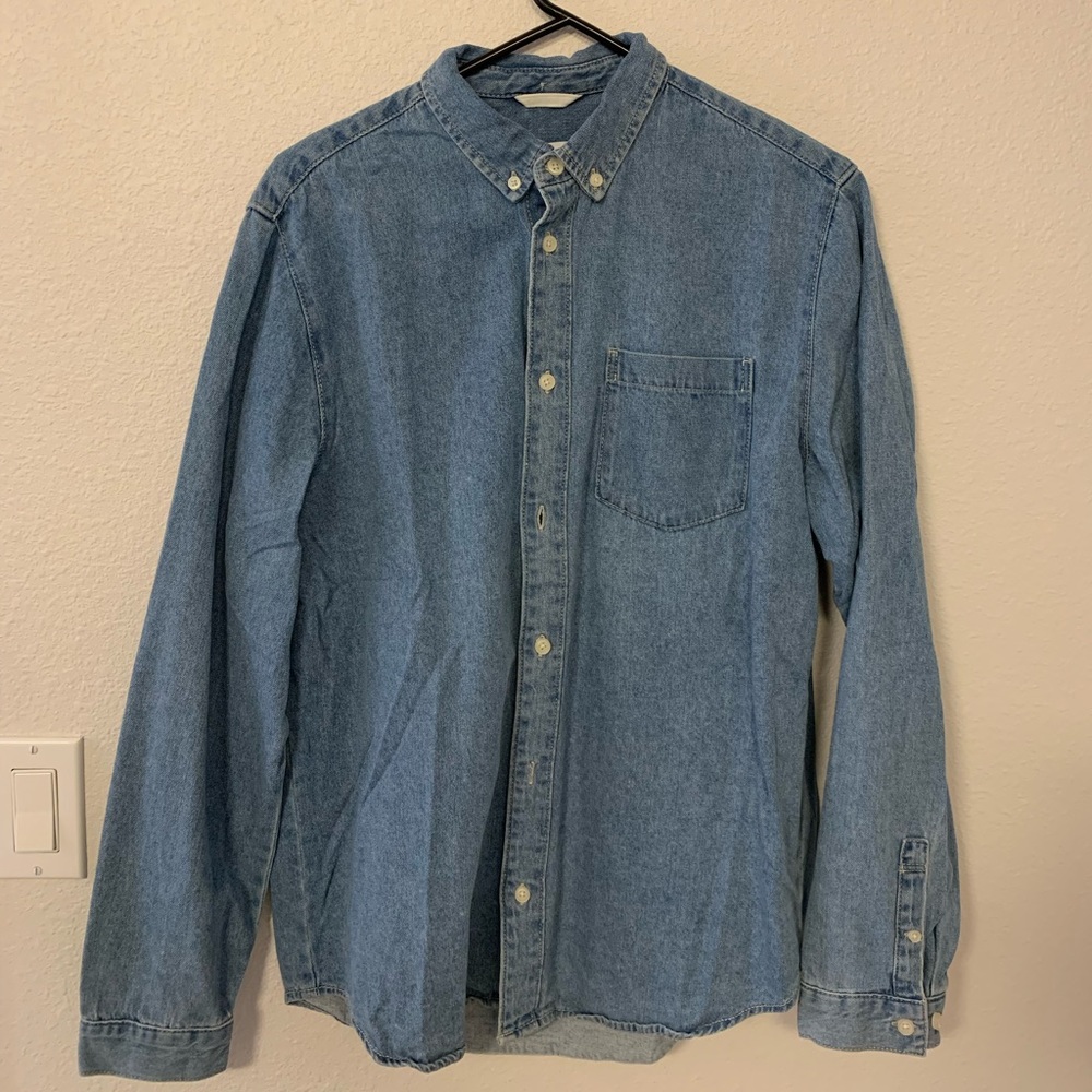 Zara Mens Denim Button Down Shirt Large